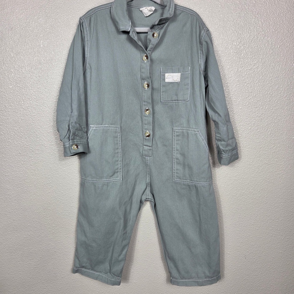 Claude & Co Western Seagreen Overall 1-2Y Organic Cotton Utility Jumpsuit